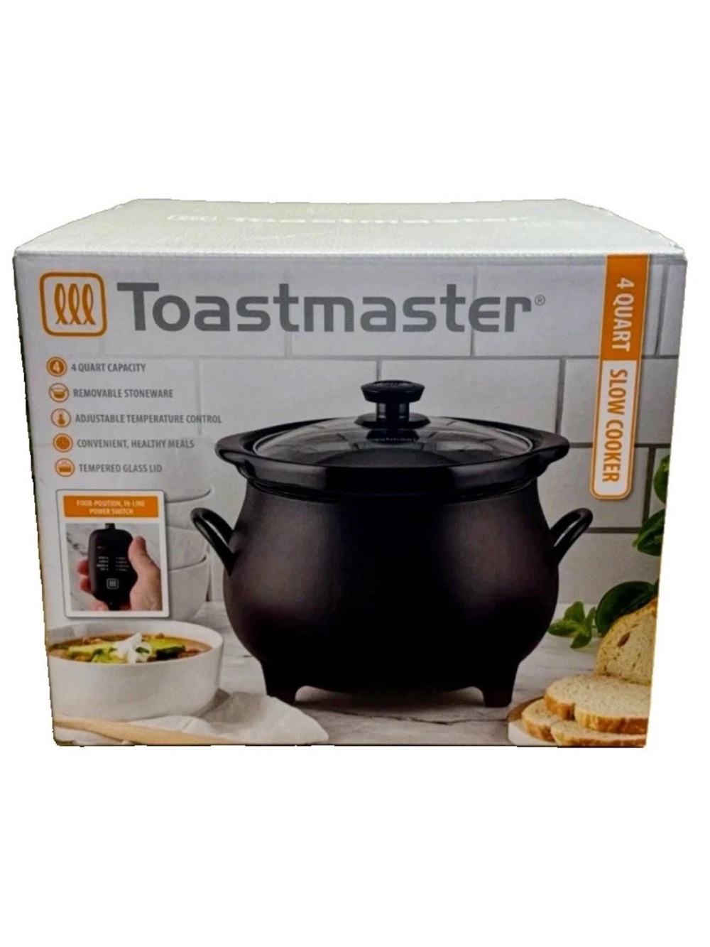 Toastmaster 4-Quart Black Slow Cooker with Removable Stoneware